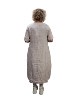 Jurk beige/wit gestreept 100% linnen