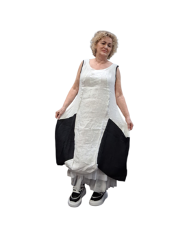 Jurk mouwloos zwart/wit