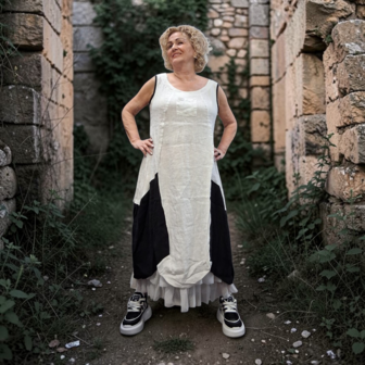 Jurk mouwloos zwart/wit