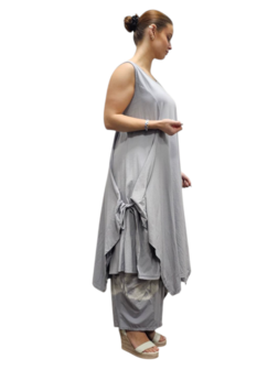 Jurk- lange tuniek mouwloos-tricot grijs