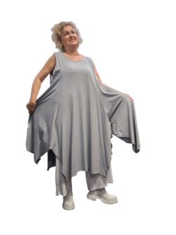 Jurk- lange tuniek mouwloos-tricot grijs