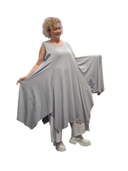 Jurk- lange tuniek mouwloos-tricot grijs