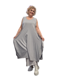 Jurk- lange tuniek mouwloos-tricot grijs