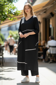  Kekoo jurk zwart met witte details