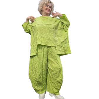 Tuniek crushed limegroen gekreukte look asymmetrisch