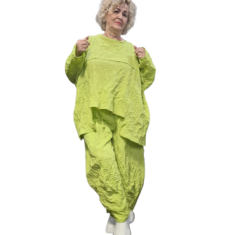Tuniek crushed limegroen gekreukte look asymmetrisch