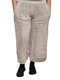 Ruimvallend broek licht roze met brede rekbare tailleband 100% linnen