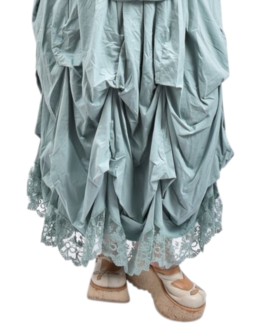 Rok, mintgroen, met ophaaltjes ,rekbare taille, in lengte verstelbare rok, kantzoom