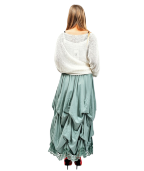 Rok, mintgroen, met ophaaltjes ,rekbare taille, in lengte verstelbare rok, kantzoom