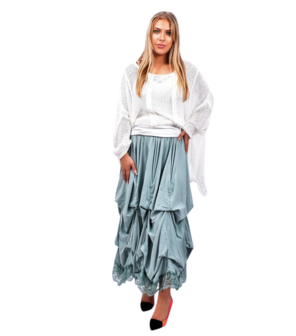 Rok, mintgroen, met ophaaltjes ,rekbare taille, in lengte verstelbare rok, kantzoom