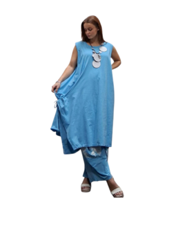 Jurk- lange licht blauw tuniek mouwloos-tricot 