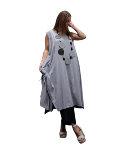 Jurk- lange grijs tuniek mouwloos-tricot 