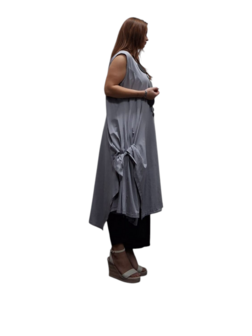 Jurk- lange grijs tuniek mouwloos-tricot 