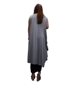 Jurk- lange grijs tuniek mouwloos-tricot 
