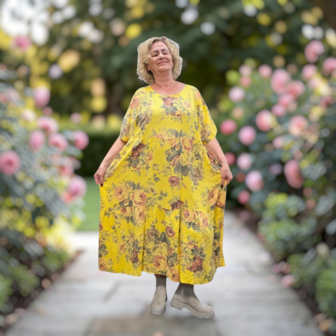 Jurk, geel met print 