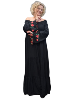 Jurk Off-shoulder zwart bohemian met borduursel