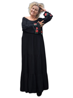 Jurk Off-shoulder zwart bohemian met borduursel