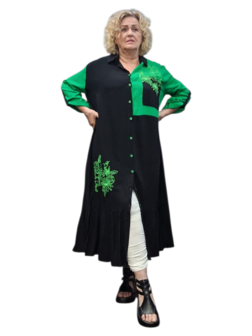 Blouse/Jurk zwart/groen met borduursel