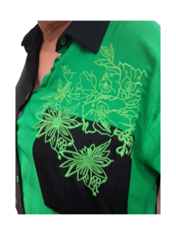 Blouse/Jurk zwart/groen met borduursel