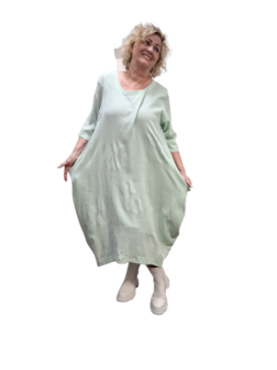 Jurk mintgroen met steekzakken op voorpand 100% katoen 