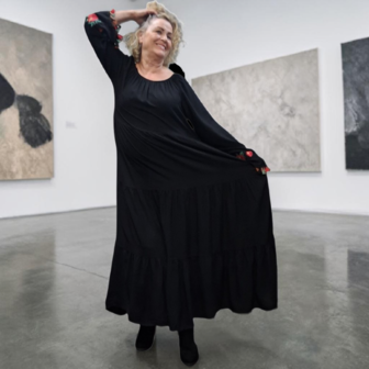 Jurk Off-shoulder zwart bohemian met borduursel