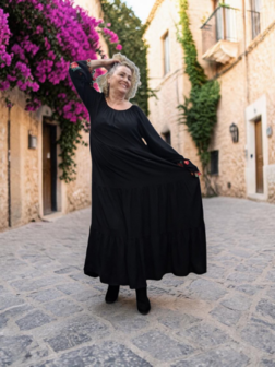 Jurk Off-shoulder zwart bohemian met borduursel