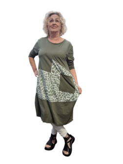 Jurk armygroen met print