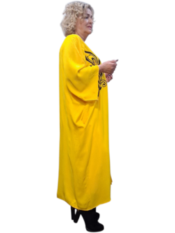 Kaftan geel met zwart print