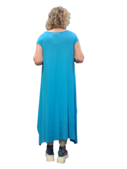 Jurk blauw A-lijn met kapmouw