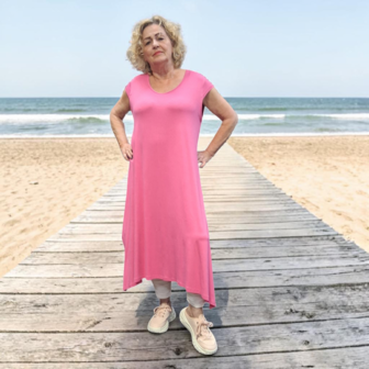 Jurk roze A-lijn met kapmouw