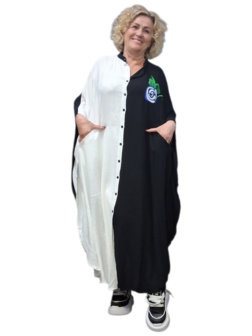 Kaftan wit met zwart met borduursel