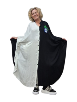 Kaftan wit met zwart met borduursel
