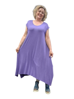 Jurk paars A-lijn met kapmouw