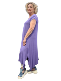 Jurk paars A-lijn met kapmouw