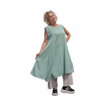 Jurk- lange mint tuniek mouwloos-tricot 