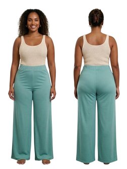 Ruim vallende broek aqua rekbare tailleband