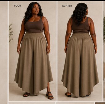 Curvy ruim vallende broekrok taupe rekbare tailleband