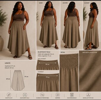 Curvy ruim vallende broekrok taupe rekbare tailleband