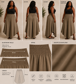 Curvy ruim vallende broekrok taupe rekbare tailleband
