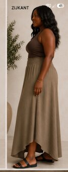 Curvy ruim vallende broekrok taupe rekbare tailleband
