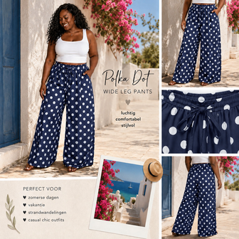 Broek donkerblauw-wit-polka dot