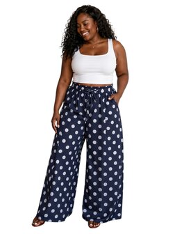 Broek donkerblauw-wit-polka dot