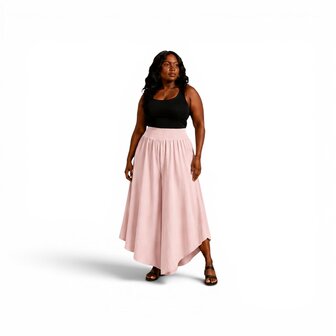 Curvy ruim vallende broekrok roze rekbare tailleband