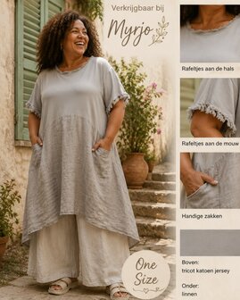 Linnen &amp; jersey jurk taupe