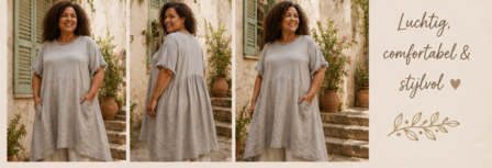 Linnen &amp; jersey jurk taupe
