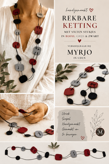 Handgemaakte ketting zwart wit rood