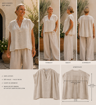 100% linnen curvy top zand met geplooide inzet