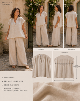 100% linnen curvy top zand met geplooide inzet