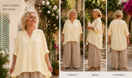  Curvy blouse  zacht geel 100% linnen