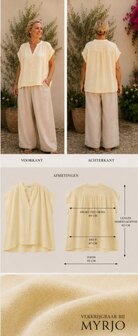 100% linnen curvy top geel met geplooide inzet